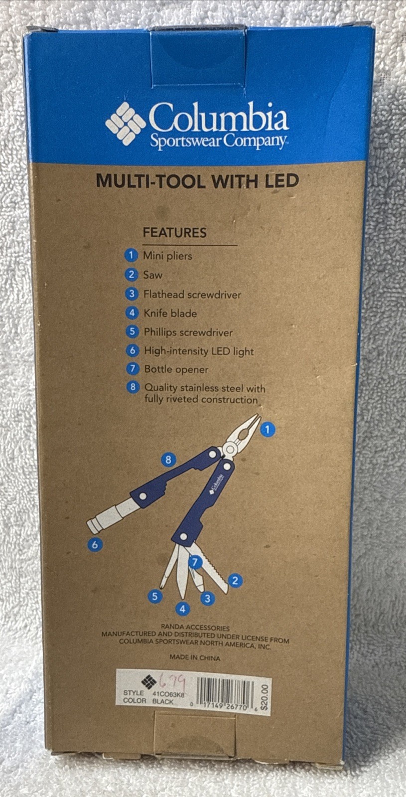 Columbia 10-Function Tool- Knife, Scissors, LED Light #BX16
