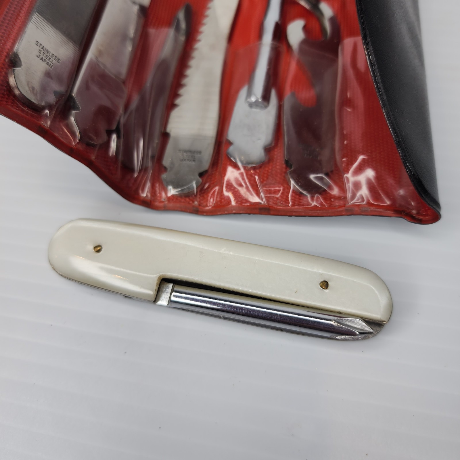 Vtg Multi Purpose Tool Kit Pocket Size Knife Interchangeable 7pc Stainless Japan