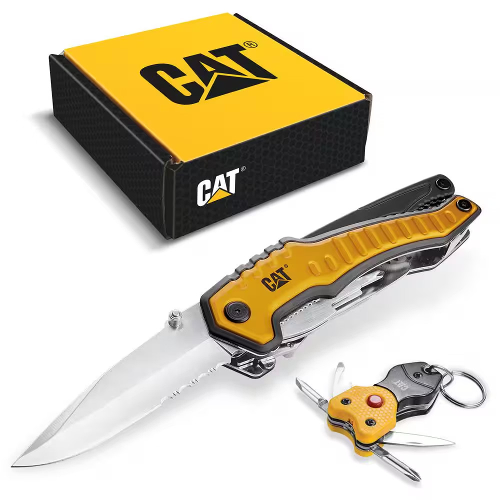 Cat 2 Piece XL Multi-Tool and Multi-Tool Key Chain with Light Gift Box Set