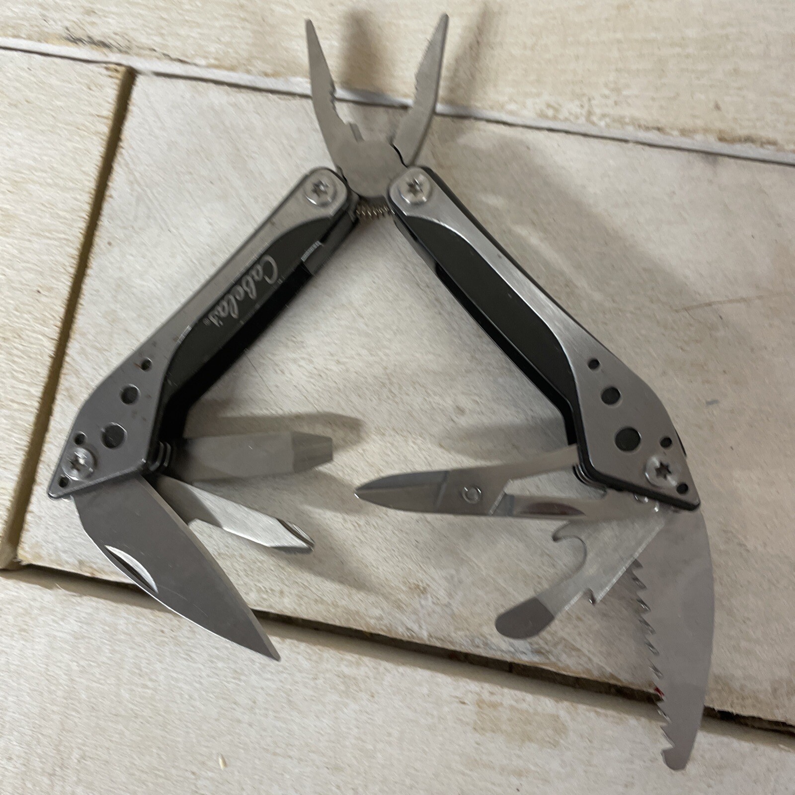 CABELAS SMALL 7 Tool Pocket Knife PLIERS MULTI-TOOL Silver & Black Fast Ship