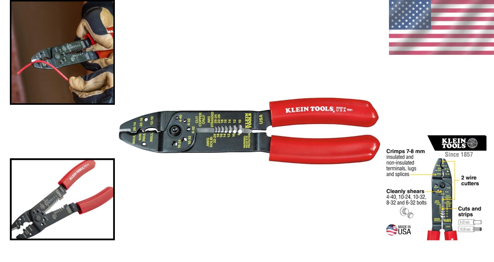 Klein Tools 1001 Multi-Purpose Wire Stripper & Crimper for 8-22 AWG, 8.5-Inches
