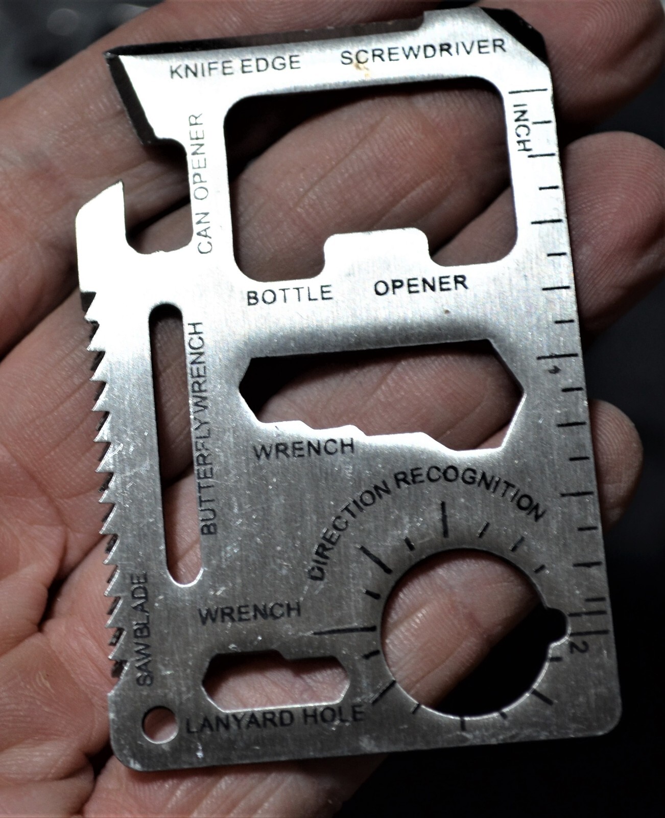 Wallet Multi Survival Tool Stainless Steel Credit Card Size Thin 11 in 1 Marked