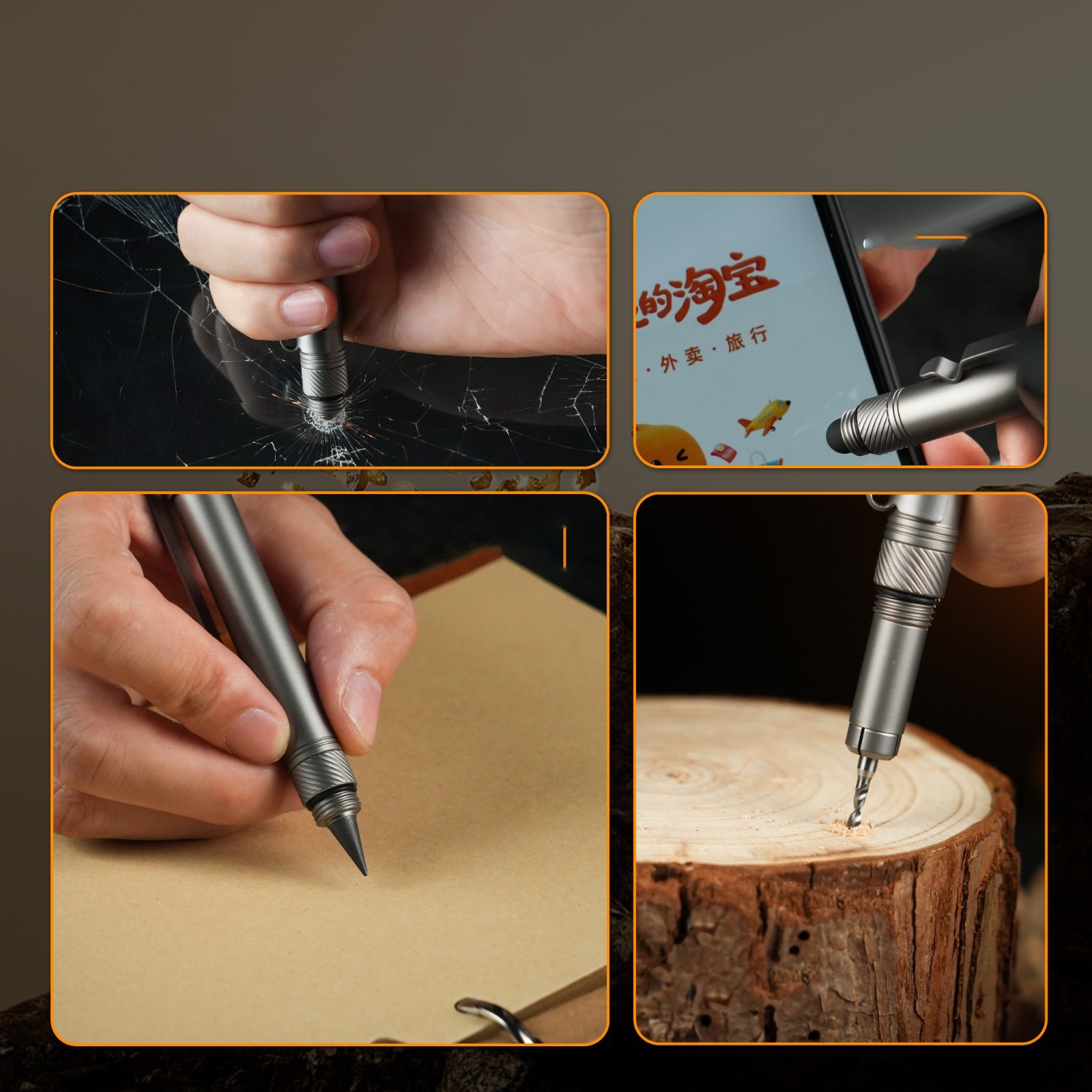 Titanium Alloy EDC Writing Pen Glass Breaker Outdoor Pocket Tool