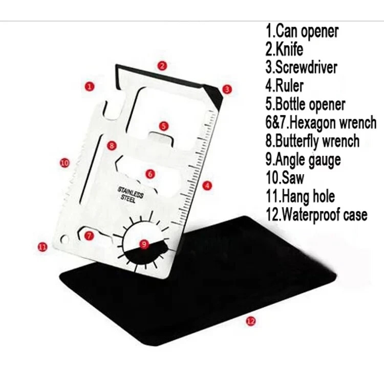 100 Pcs – 11 in 1 Multi Survival Tool Wallet Card Saw Screw driver Can Opener