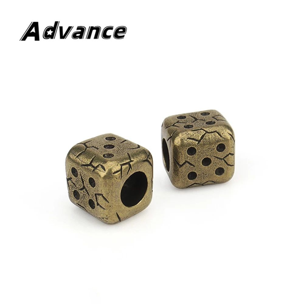 Brass Dice Pendant Bead Paracord Lanyard Keychain Outdoor Accessories