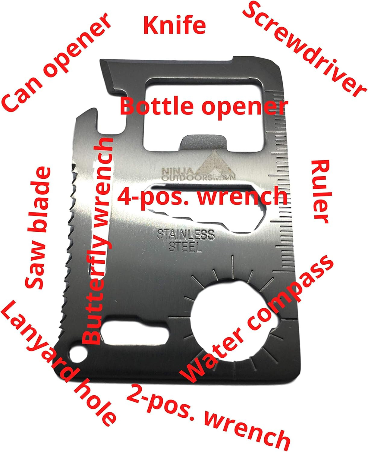 11 in 1 Stainless Steel Credit Card Pocket Sized Survival Multi-Functional Gadge