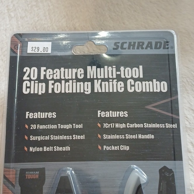 Schrade Knife 20-Tool Multi-Tool Black Pocket Clip w/ Sheath, 3.5in