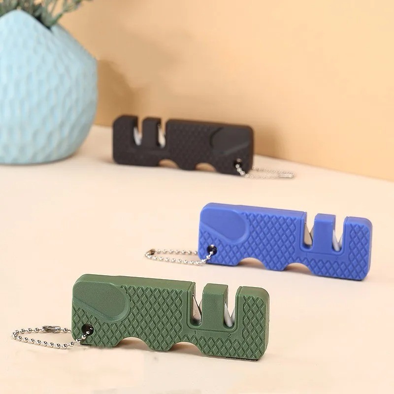 Ceramic Steel Dual Pocket Knife Sharpener KeyChain Survival Gear Hiking Camping