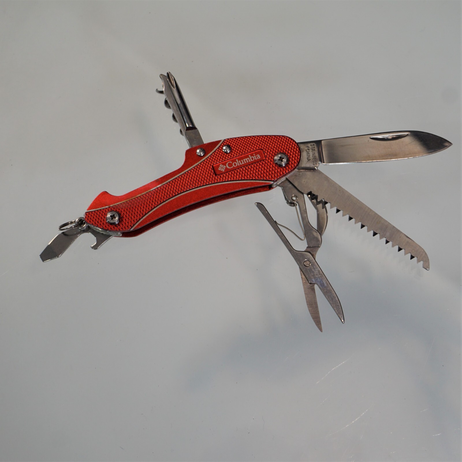 Columbia Pocket Knife Field Gear Fire Red Multi Tool 10 Function