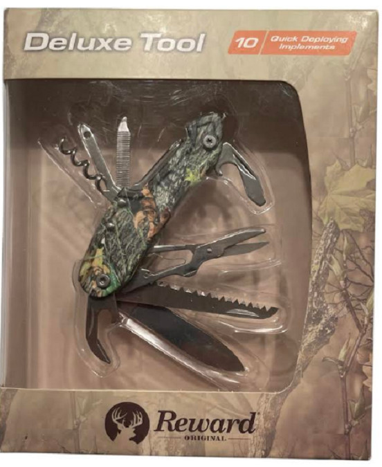DeLuxe Multi-tool Reward Camo CAMPING Knife, 10 uses