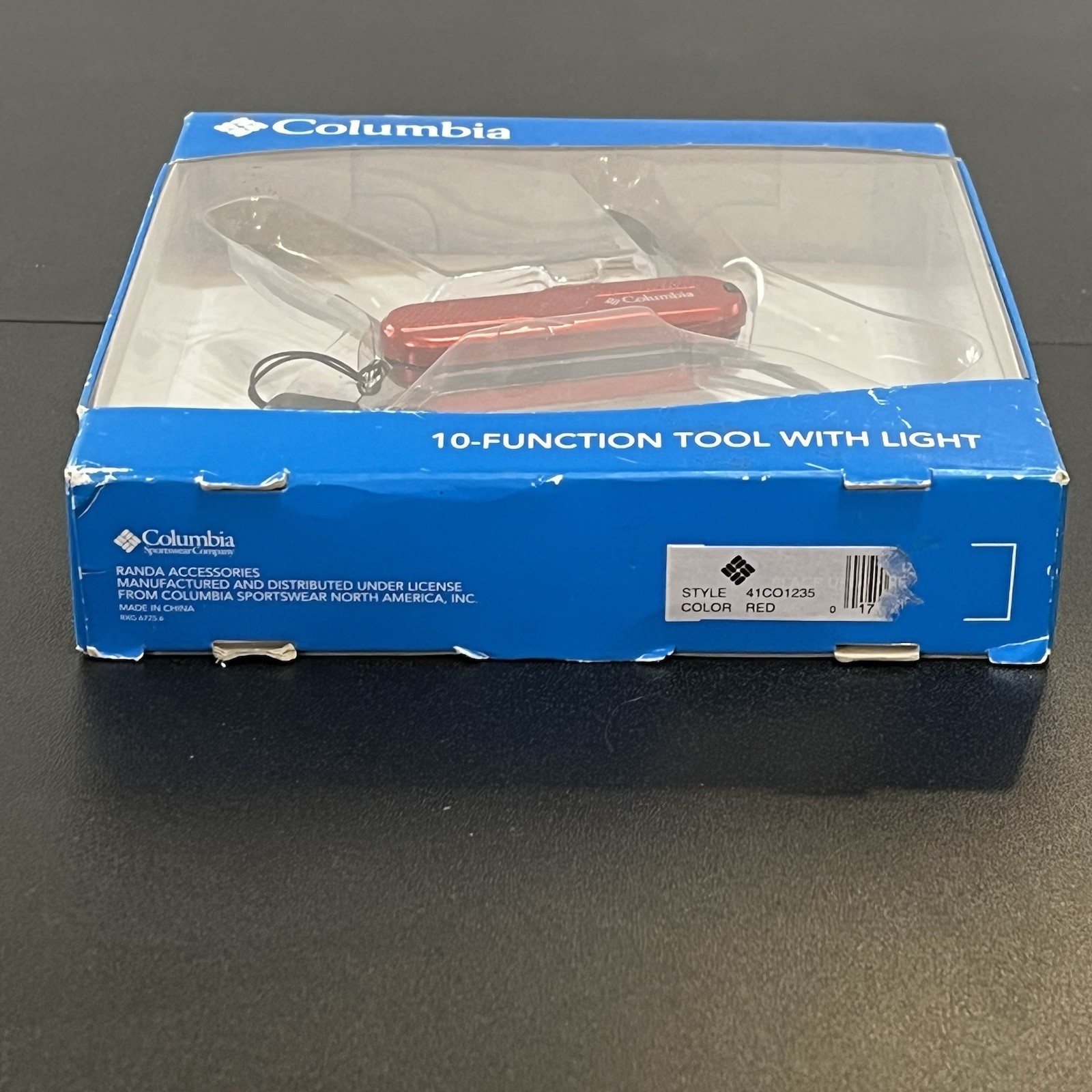 COLUMBIA 10 Function RED Pocket Tool Knife Scissors Strap w/ Light NEW Sealed