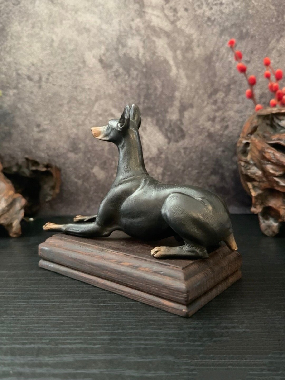 Brass copper sculpture DOBERMAN PINSCHER ornament Artistic animal canine dog
