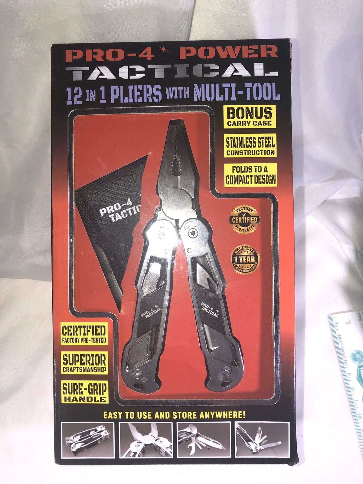 PRO-4 Power Tactical Knife 12 in 1 Multi Tool Pliers Nylon Sheath Wire Cutter