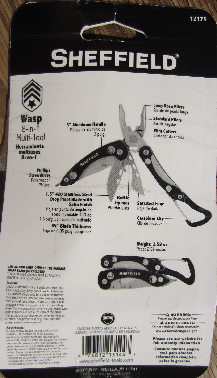 Sheffield WASP 8-in-1 Multi-Tool,1.5″ 420 stainless steel, 3″ alumin handle
