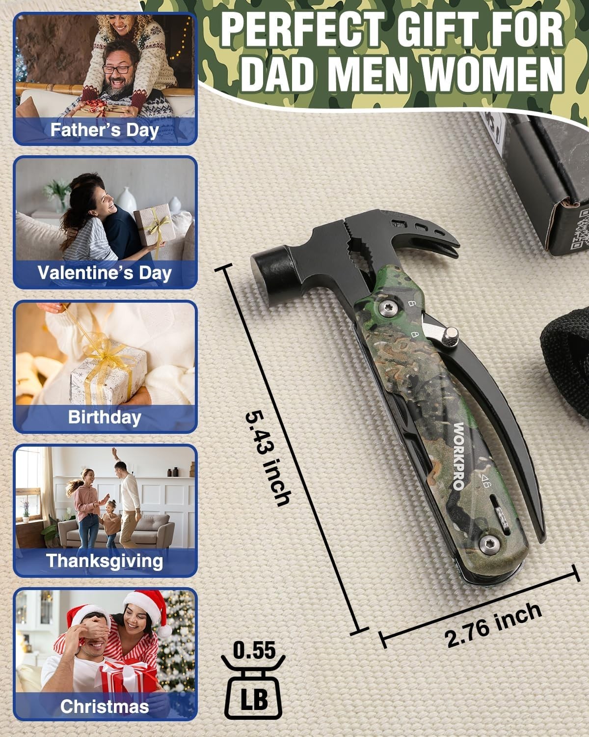 All-in-One 12-in-1 Multitool with Safety Lock & Nylon Pouch – Camouflage Design
