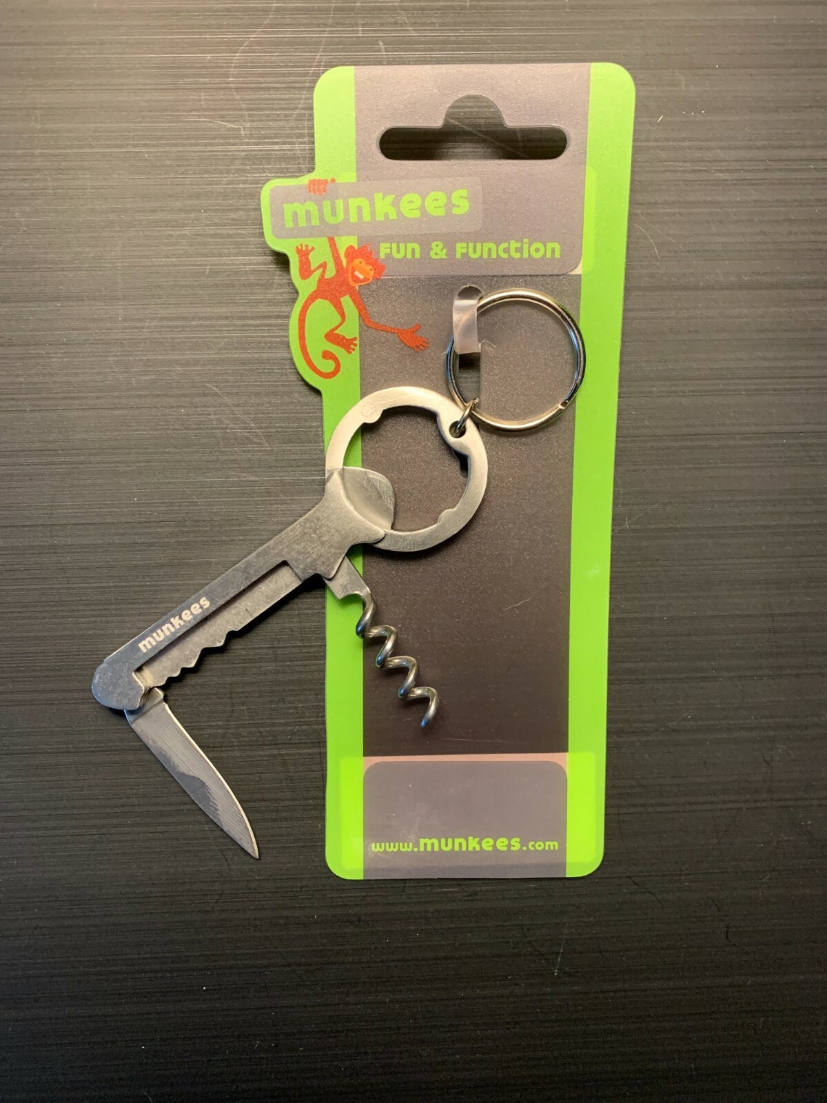 Munkees Stainless Steel Keychain Corkscrew Bottle Opener and Knife – 3456