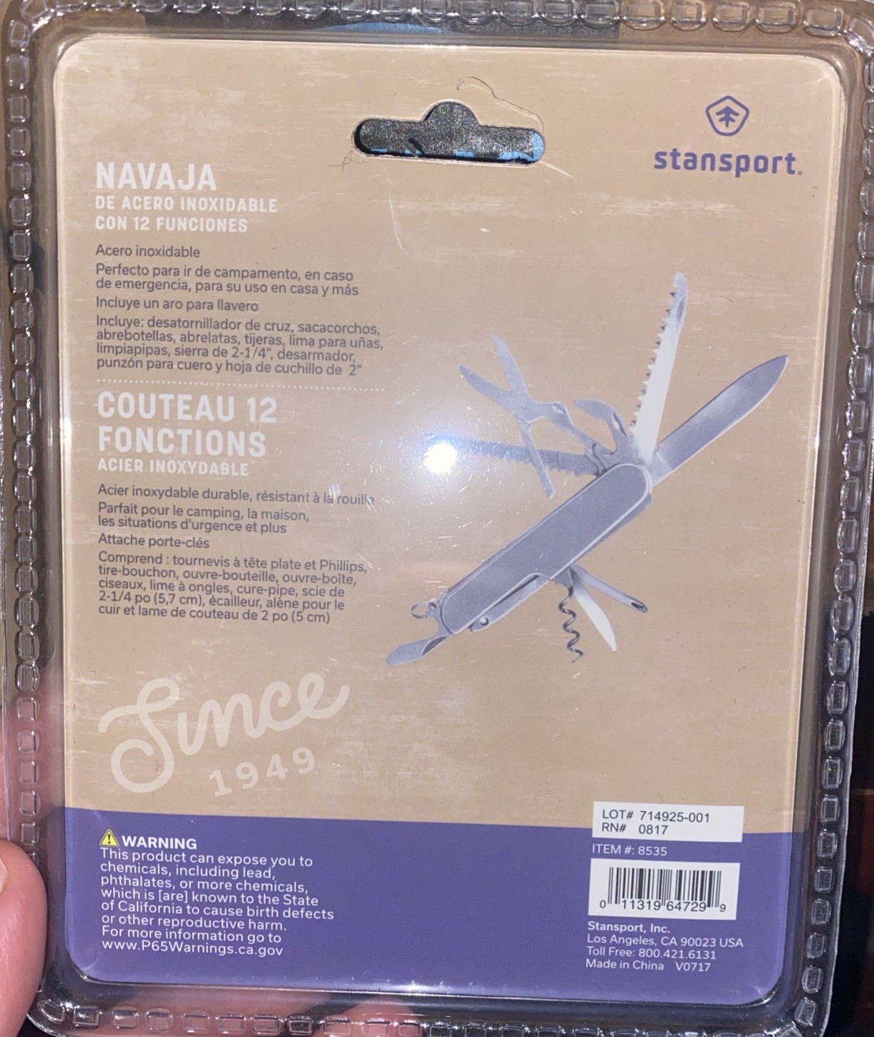 Stansport Stainless Steel 12 Function Knife Emergency Camping Utility