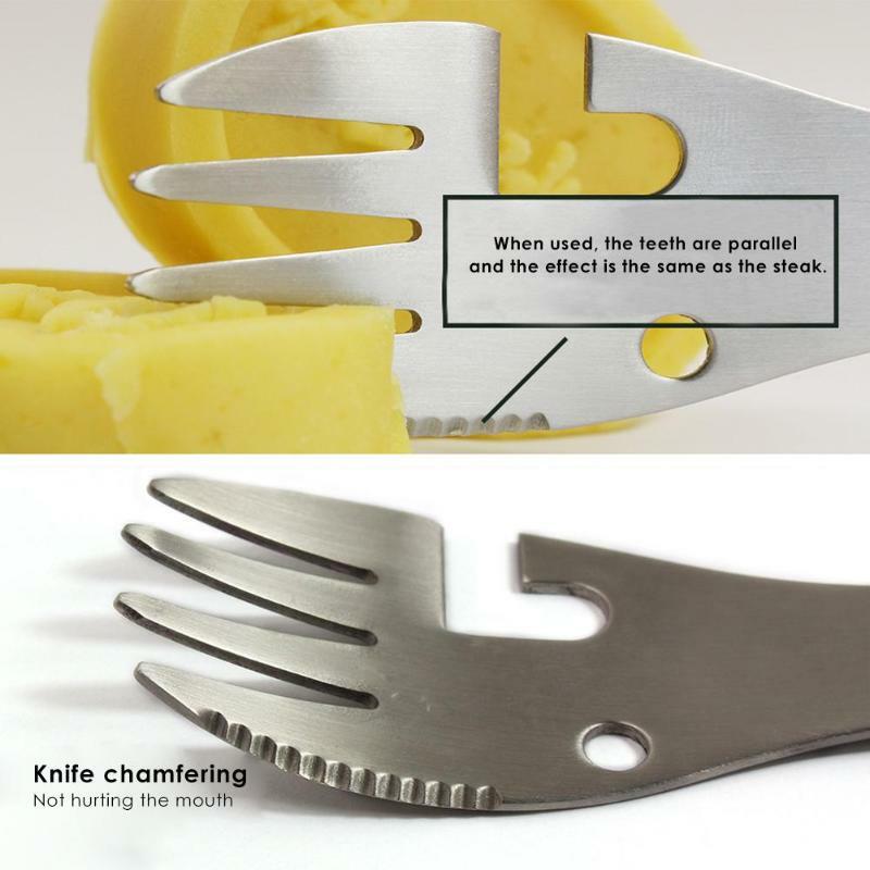 Cubierto De Acero Inoxidable Multifuncional Tenedor Cuchillo Destapador Campimg
