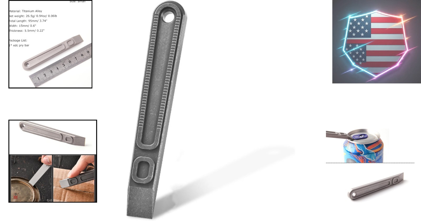 EDC Pry Bar Mini Multi Tool Titanium 3.74“ Package/Can Opener for Everyday Ca…