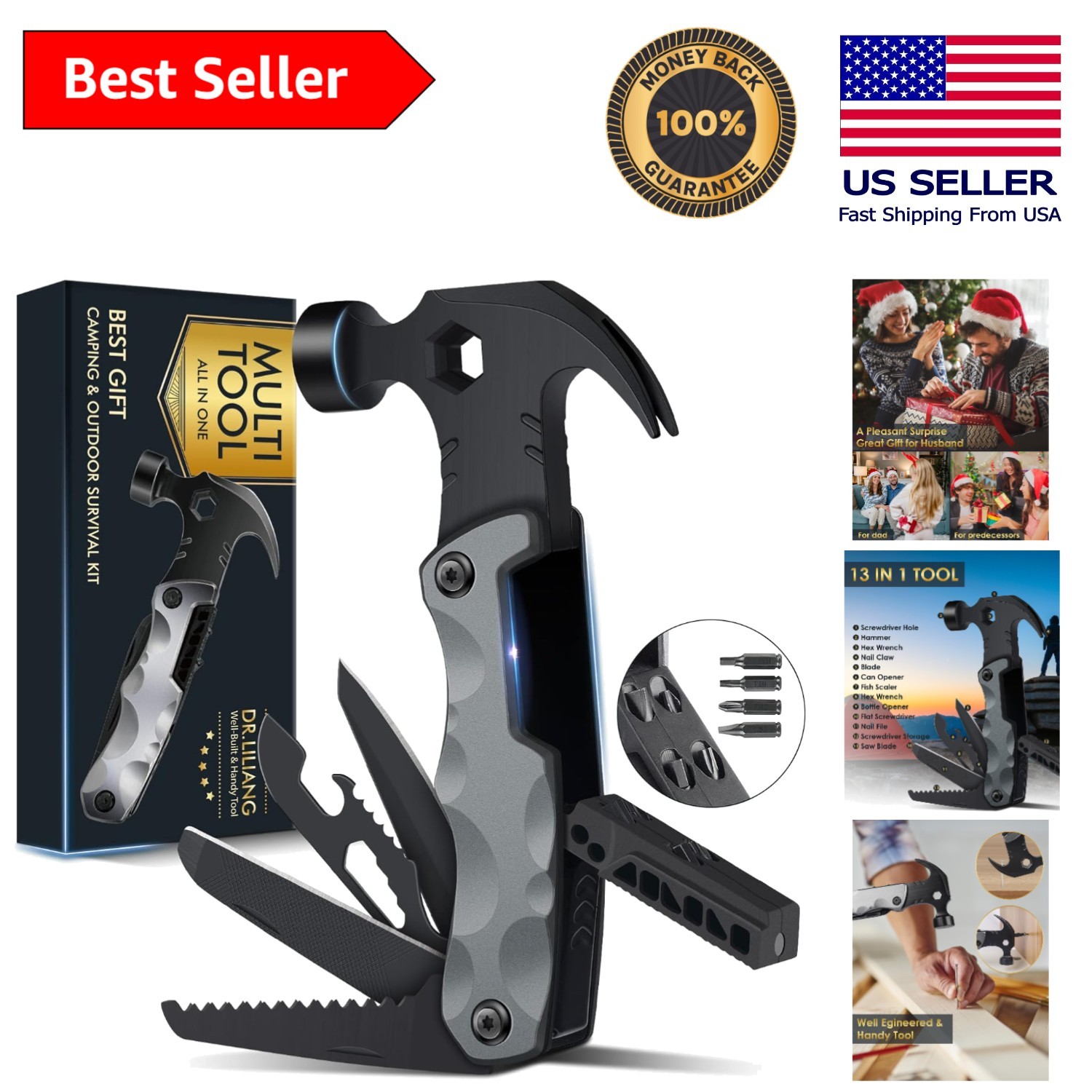 Durable Stainless Steel 13-in-1 Multitool Hammer – Ideal Camping Companion