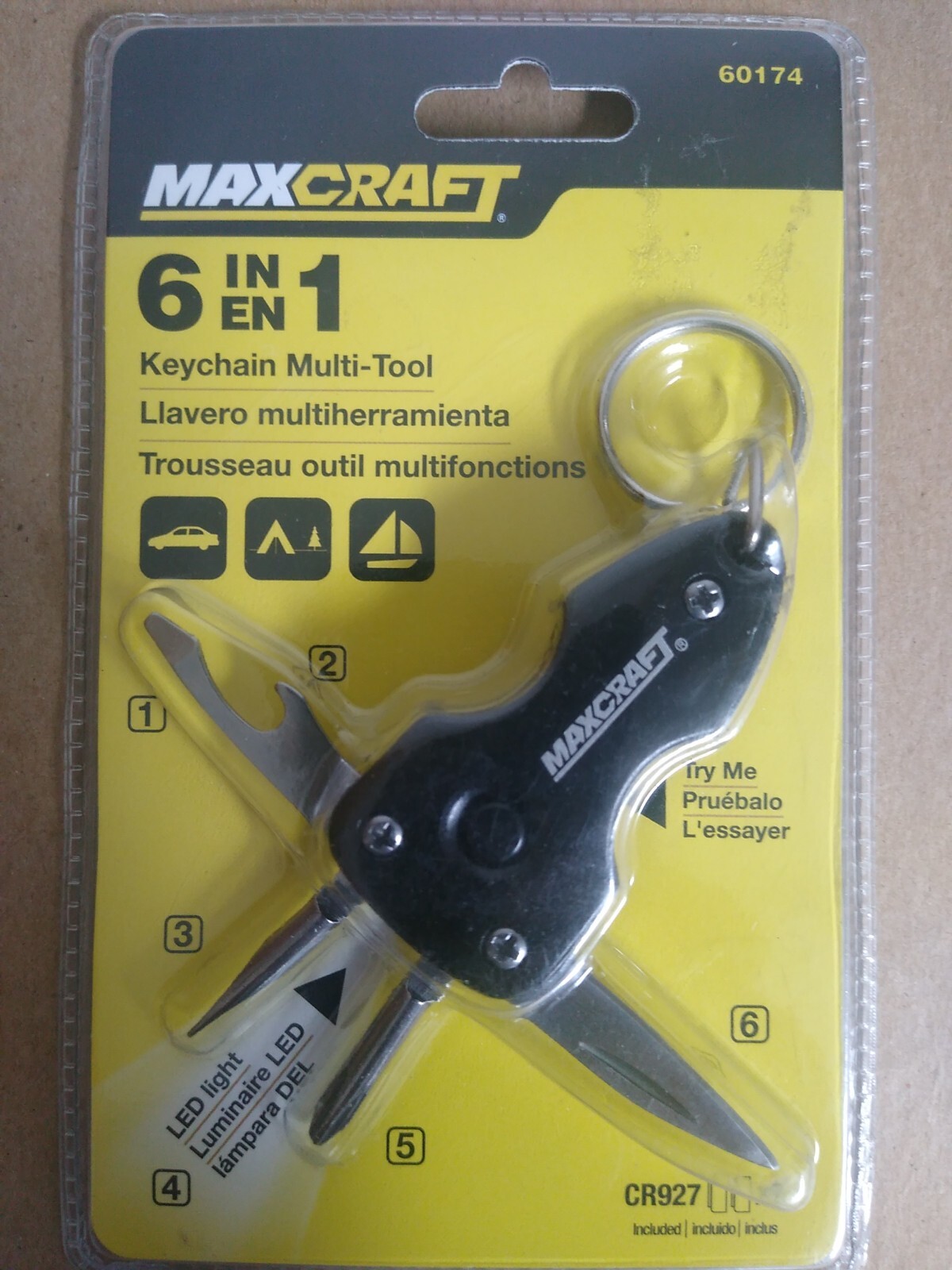 NEW MAXCRAFT 6 IN 1 STAINLESS STEEL KEYCHAIN POCKET MULTI-TOOL WITH LED LIGHT
