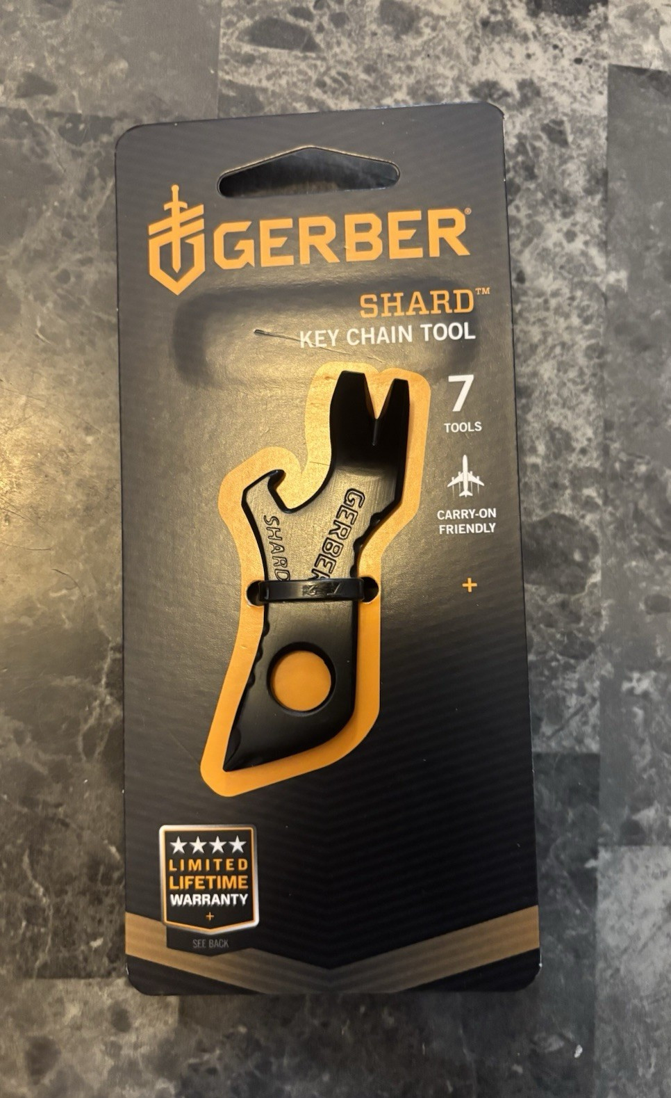 Gerber Shard Key Chain Tool 7-in-1 Black Stainless Steel Titanium, Lanyard Hole