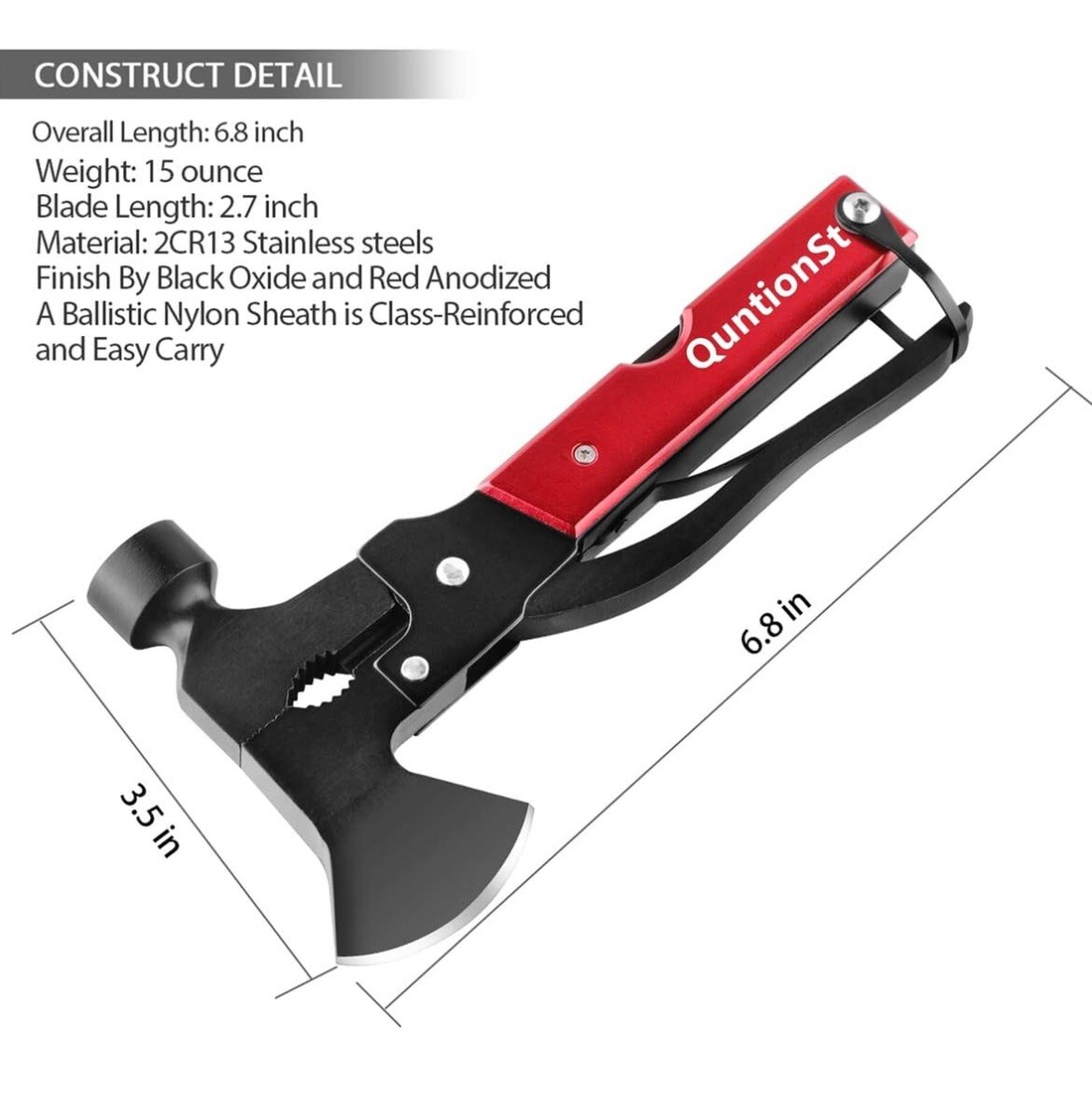 NEW Quntionst 16-In-1 Camping Emergency Survival Multitool + Sheath BLACK & RED