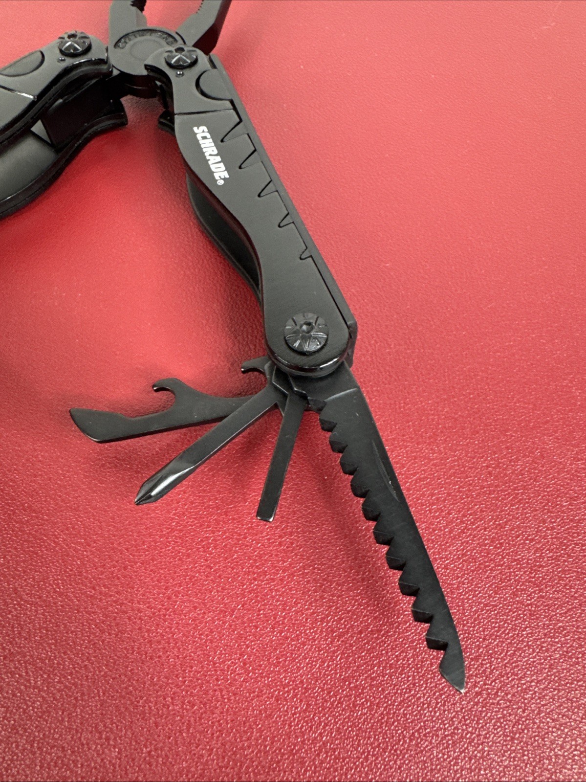 Black Schrade Tough Multi-Tool w 9 Tools + Nylon Carrying Belt Clip Case, EX