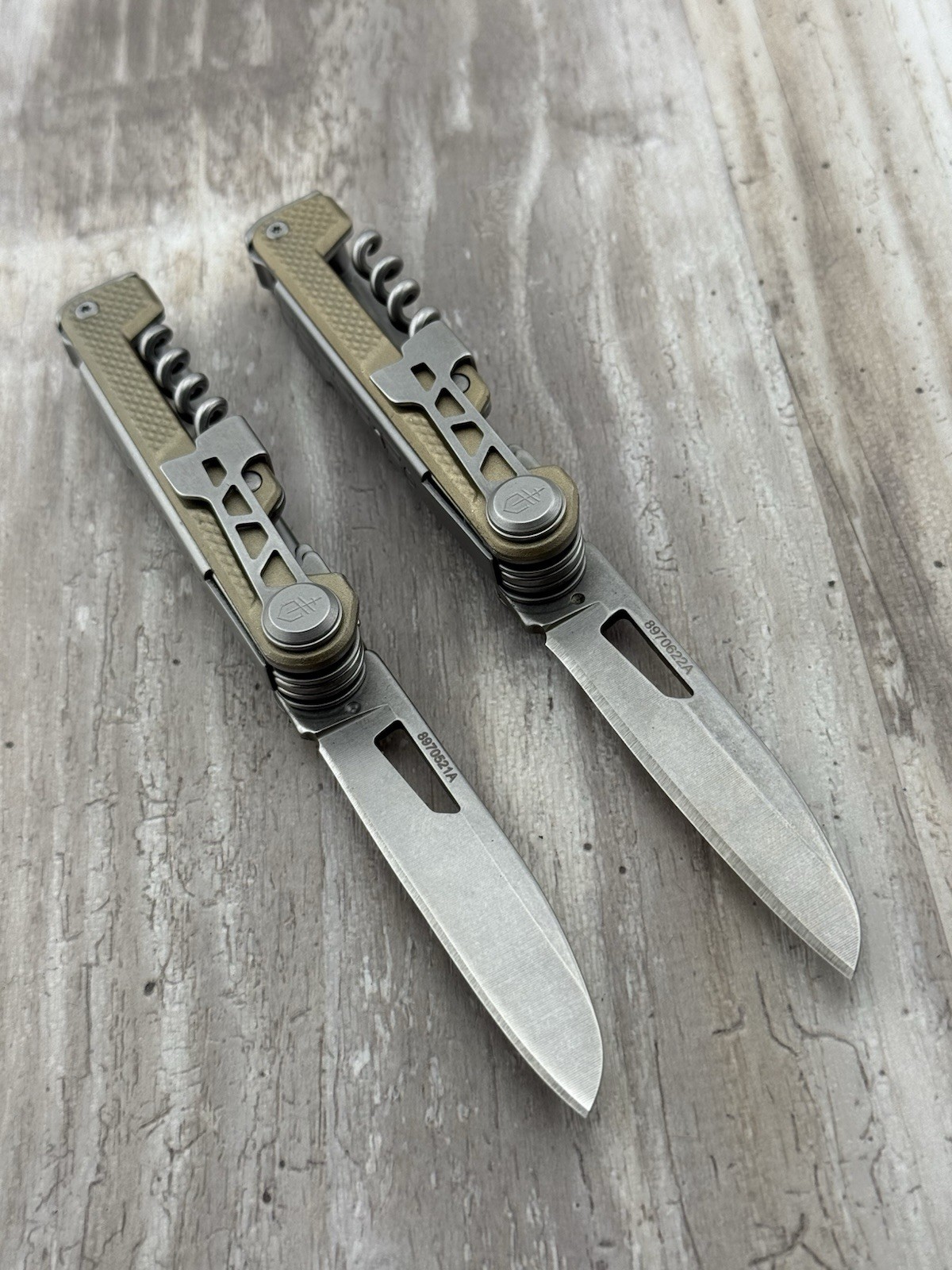 Lot of 2 Gerber Armbar Cork Gold Multi-Tool Knives