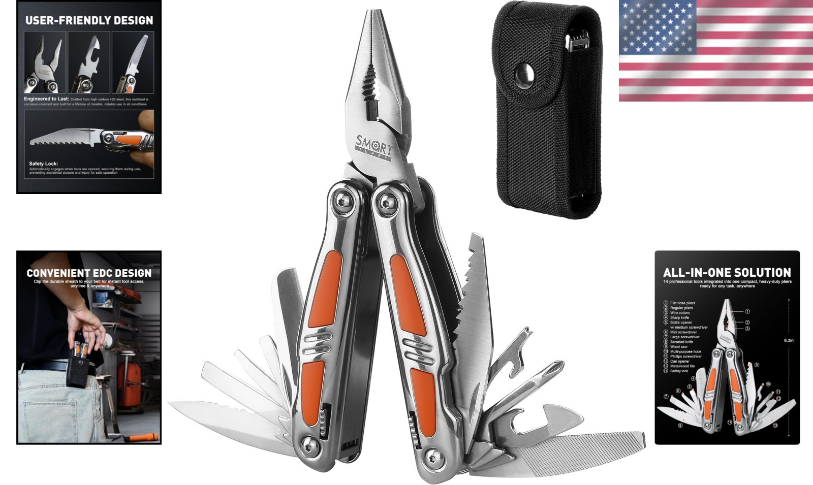 14-in-1 Stainless Steel Multitool Pliers with Sheath | Perfect for Camping