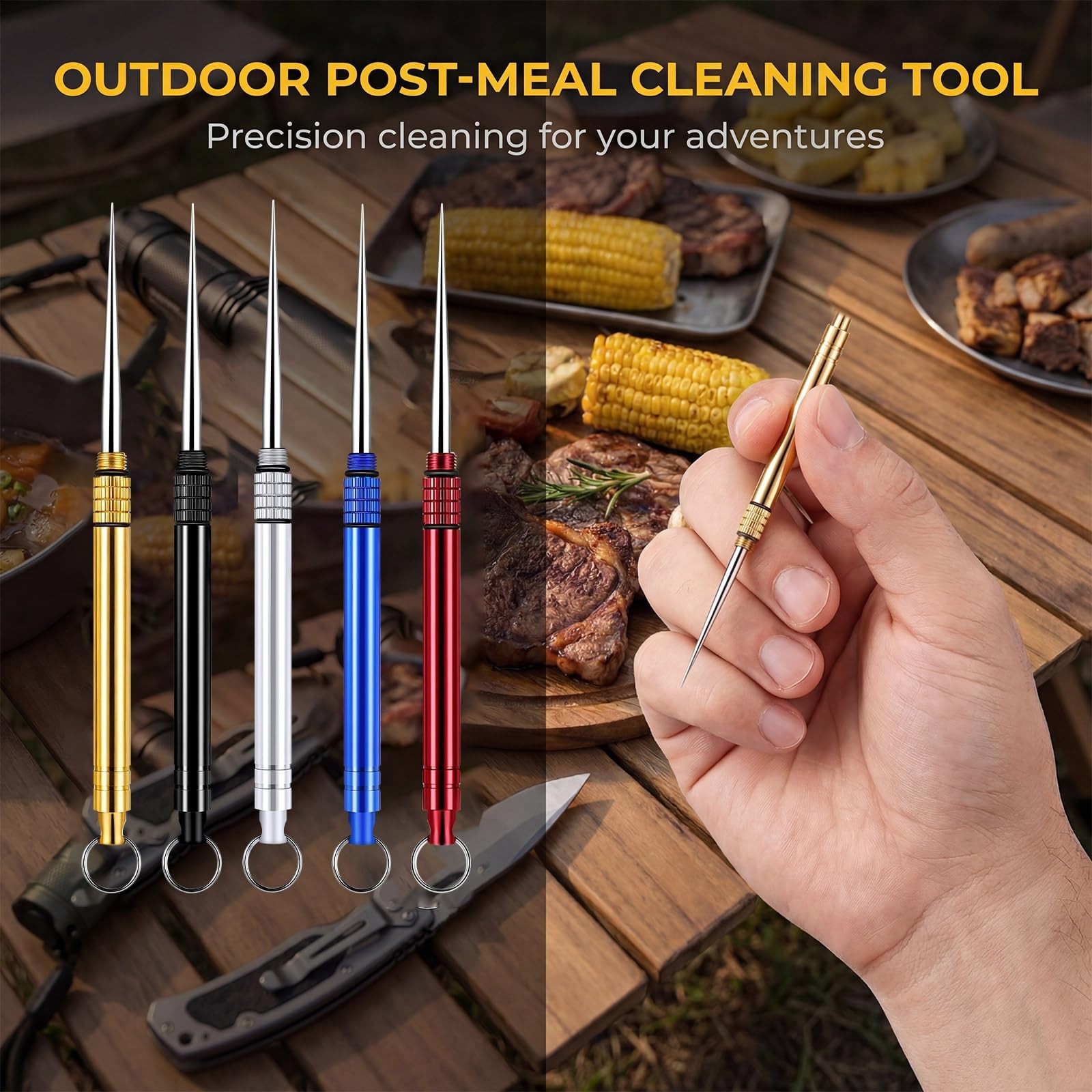 10Pcs Portable Titanium Toothpick Holder Set, Reusable Metal Picks with Keychain