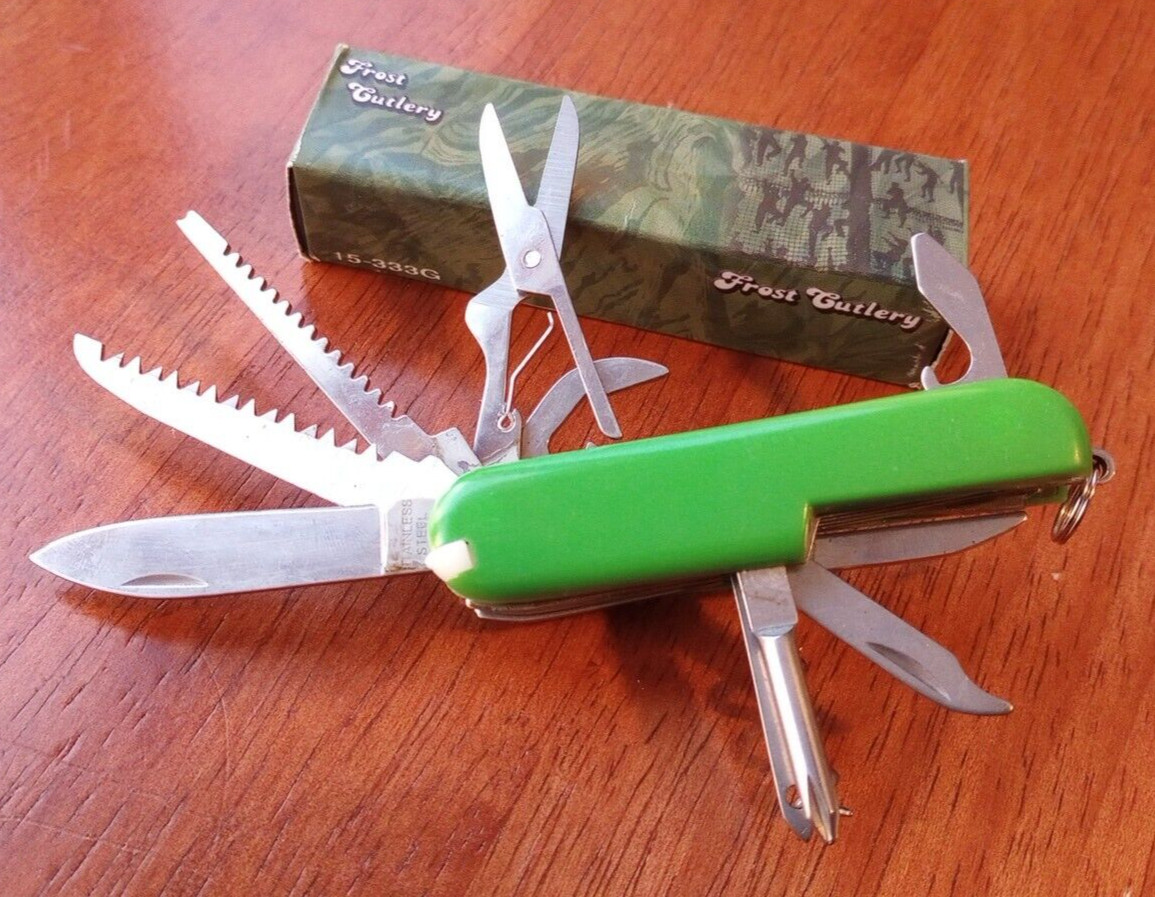 Multi-Function Frost Cutlery 3” Stainless Steel Green Army Knife 15-333G