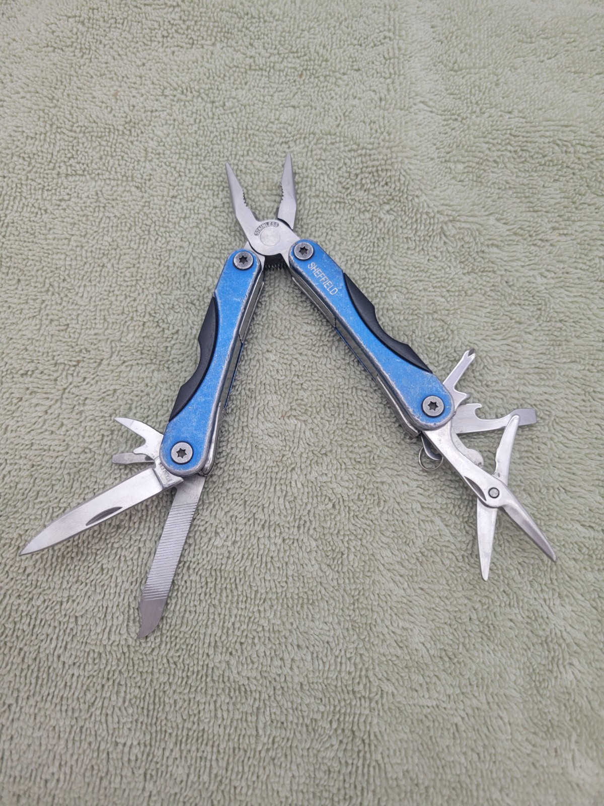 Vintage Sheffield Stainless Steel Blue Mini Multi Tool – 10 Tools