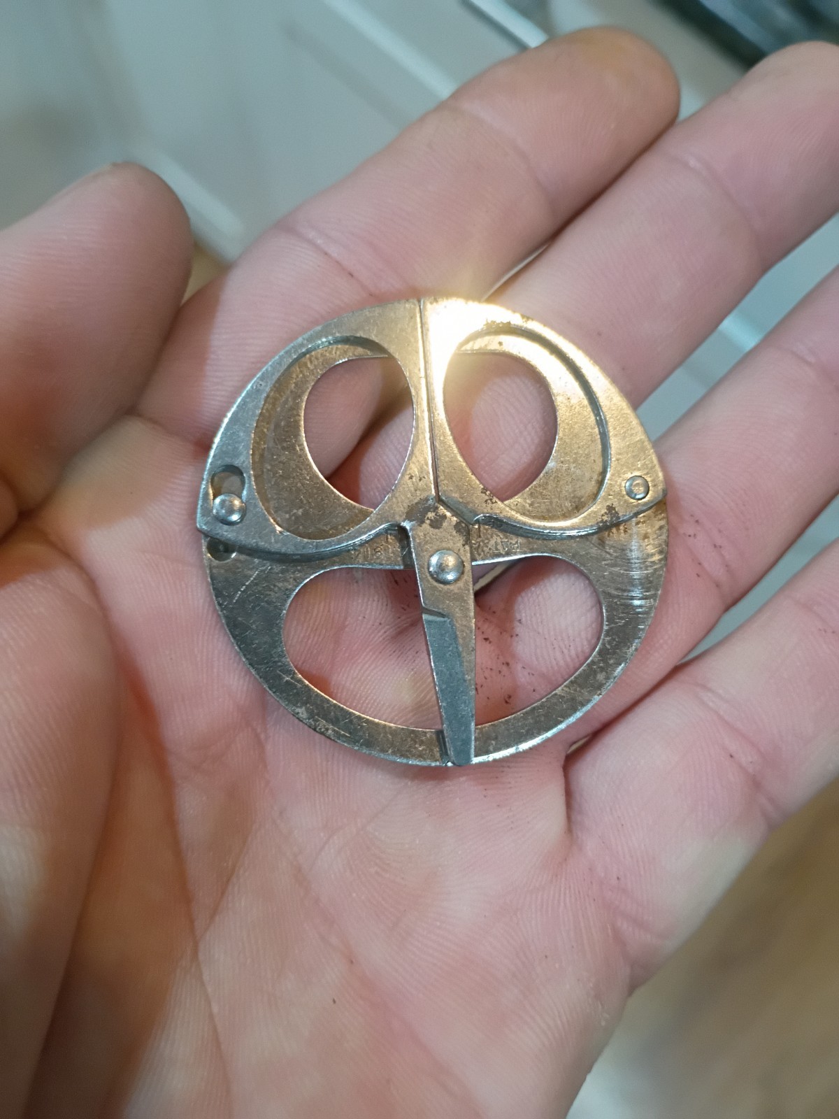 Antique Hesuah Folding Multi Tool Scissors Germany Pat: 1914 Puzzle Magic Disc.