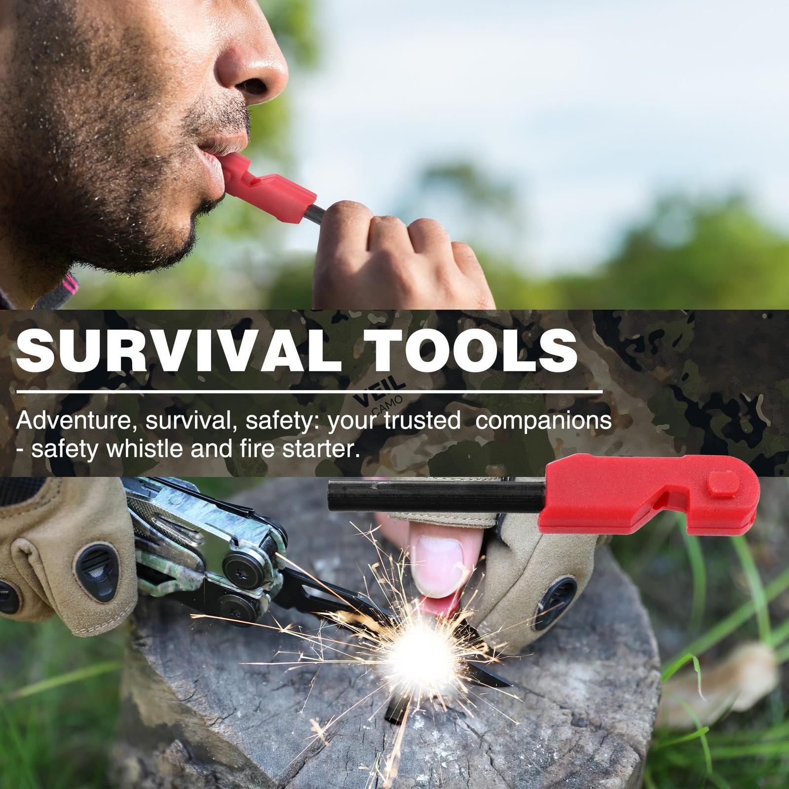 Multitool, 18 in 1 Camo Multitool Pliers with Fire Starter, Window Breaker, W…