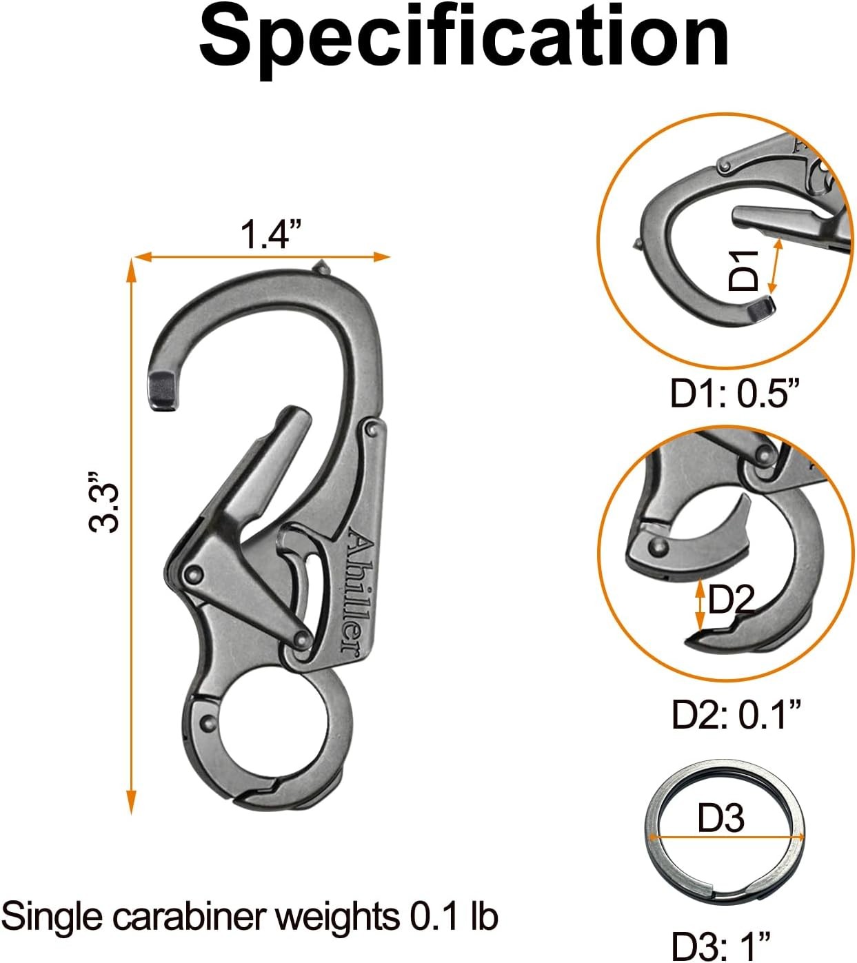 Carabiner Keychain Clip, Double Lock Designed – Tungsten Steel Tip,