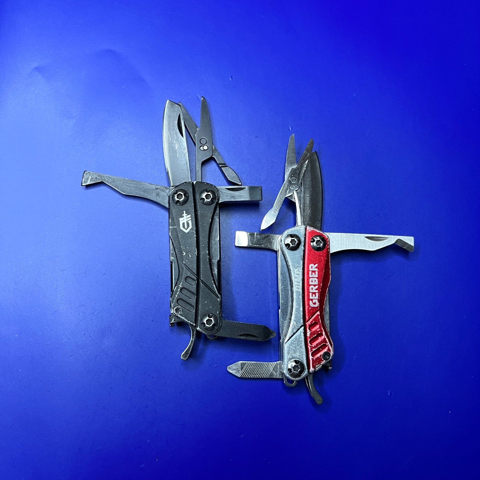 Lot of 2 Gerber Dime Multi-Tools Small Keychain Pliers Knife File Scissors