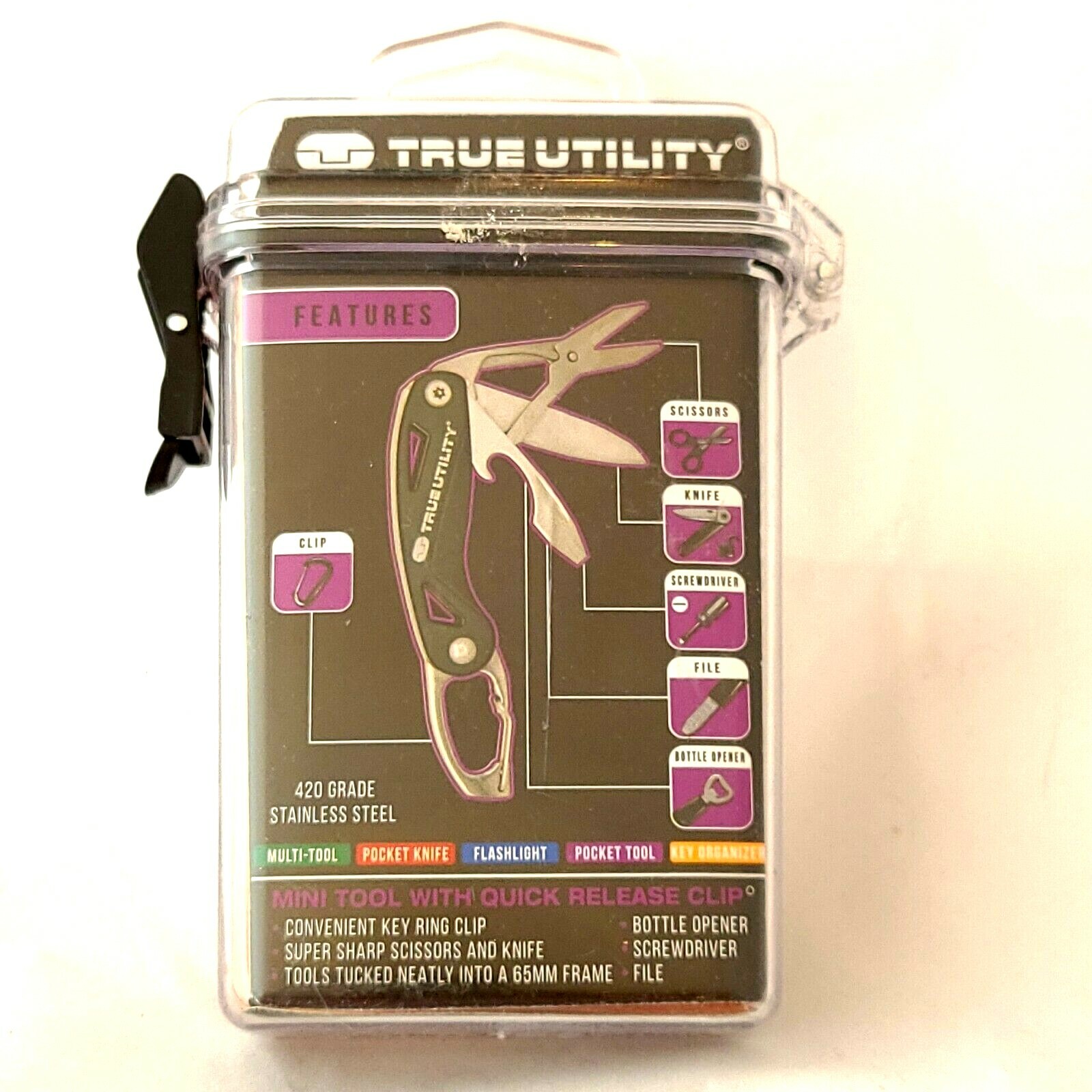 TRUEUTILITY Multi Tool Pocket Knife Flashlight Pocket Tool Key Organizer Clip