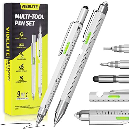 Gifts for Men Dad Him, 9 in 1 Multitool Pen Set, Gadgets for Men Gifts Silver