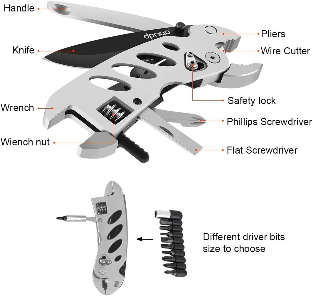 Portable 7 In 1 Silver Multitool Wrench For Camping Hiking Fishing Diy