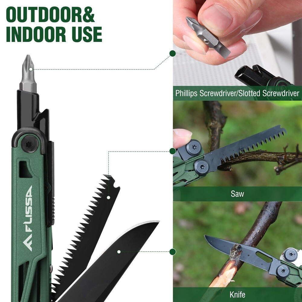 FLISSA 15-in-1 Multitool Multi Tool Pocket Knife with Sheath EDC Multitool Plier
