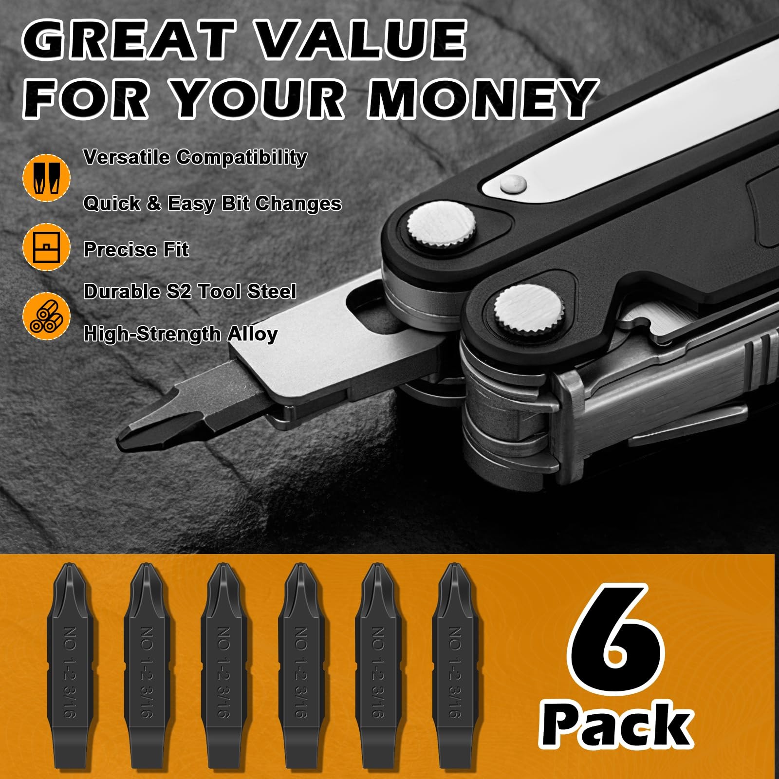 6-Pack Replacement Screwdriver Bits #1/#2 Phillips 3/16″ Flathead Compatible