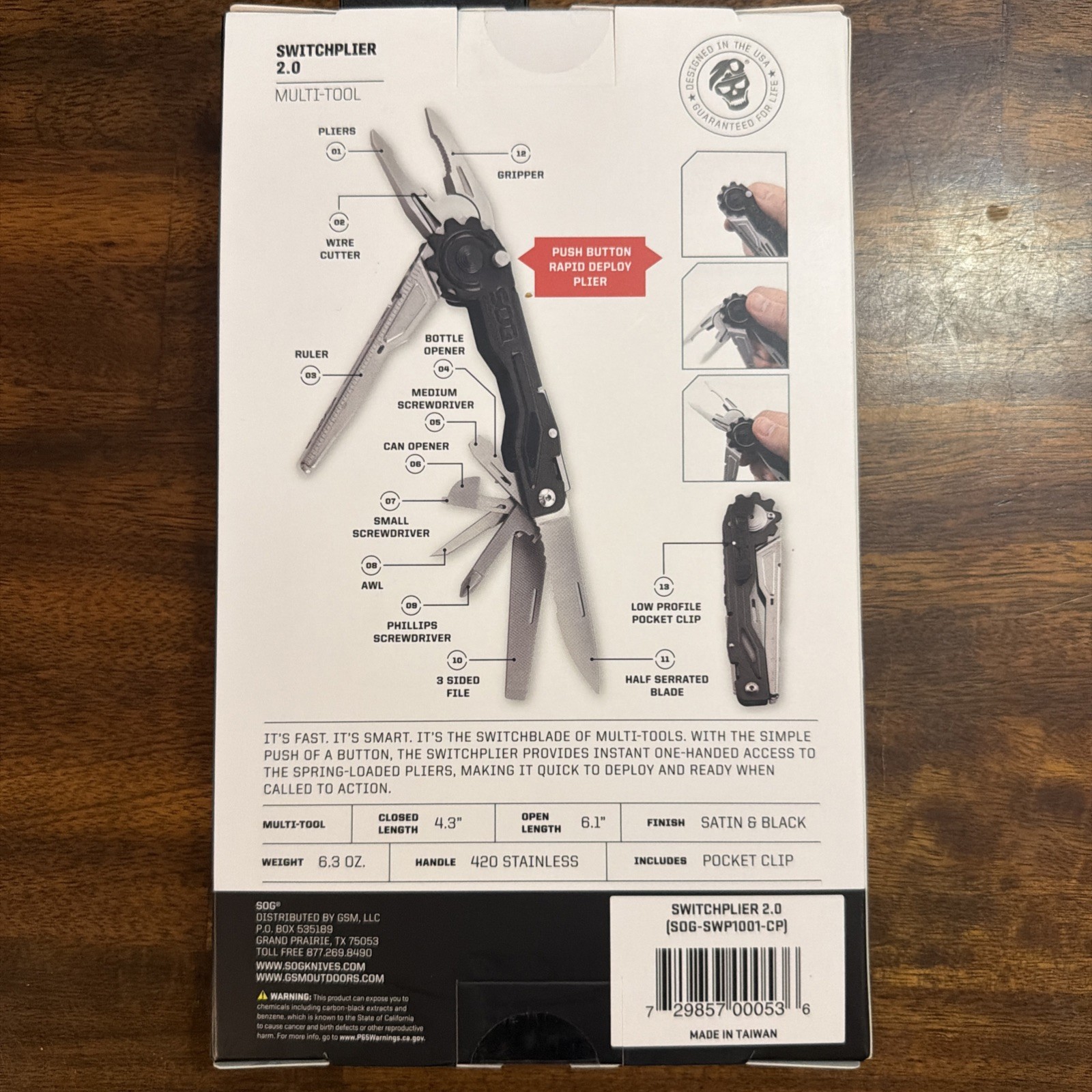 SOG Daily SwitchPlier 2.0, 12-in-1 Multi-Tool w/ One-Hand Deploy – SWP1001-CP