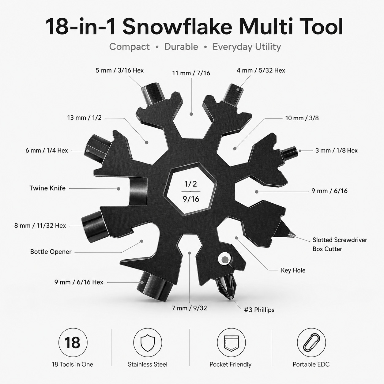 1/3pcs 18-in-1 Snowflake Multi-Tool Carbon Steel Multitool Screwdriver Opener