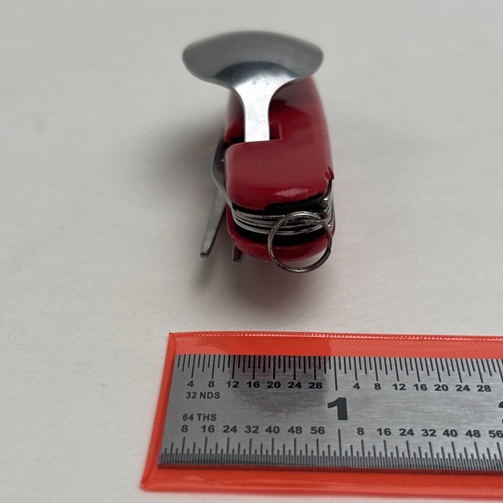 Vintage Red Camper 6 Tool Folding Knife Spoon Fork Can & Bottle Opener Hunt Camp
