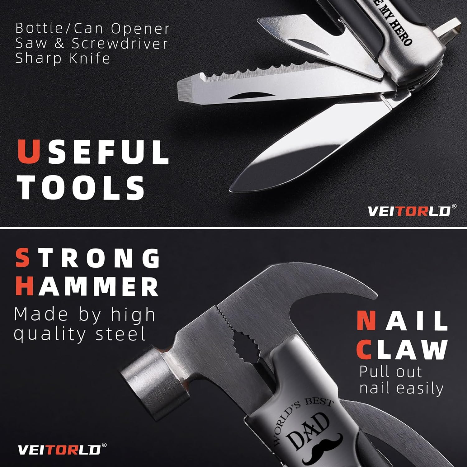 All-in-One Survival Hammer Multitool with Engraved Box – Great Gift for Dad