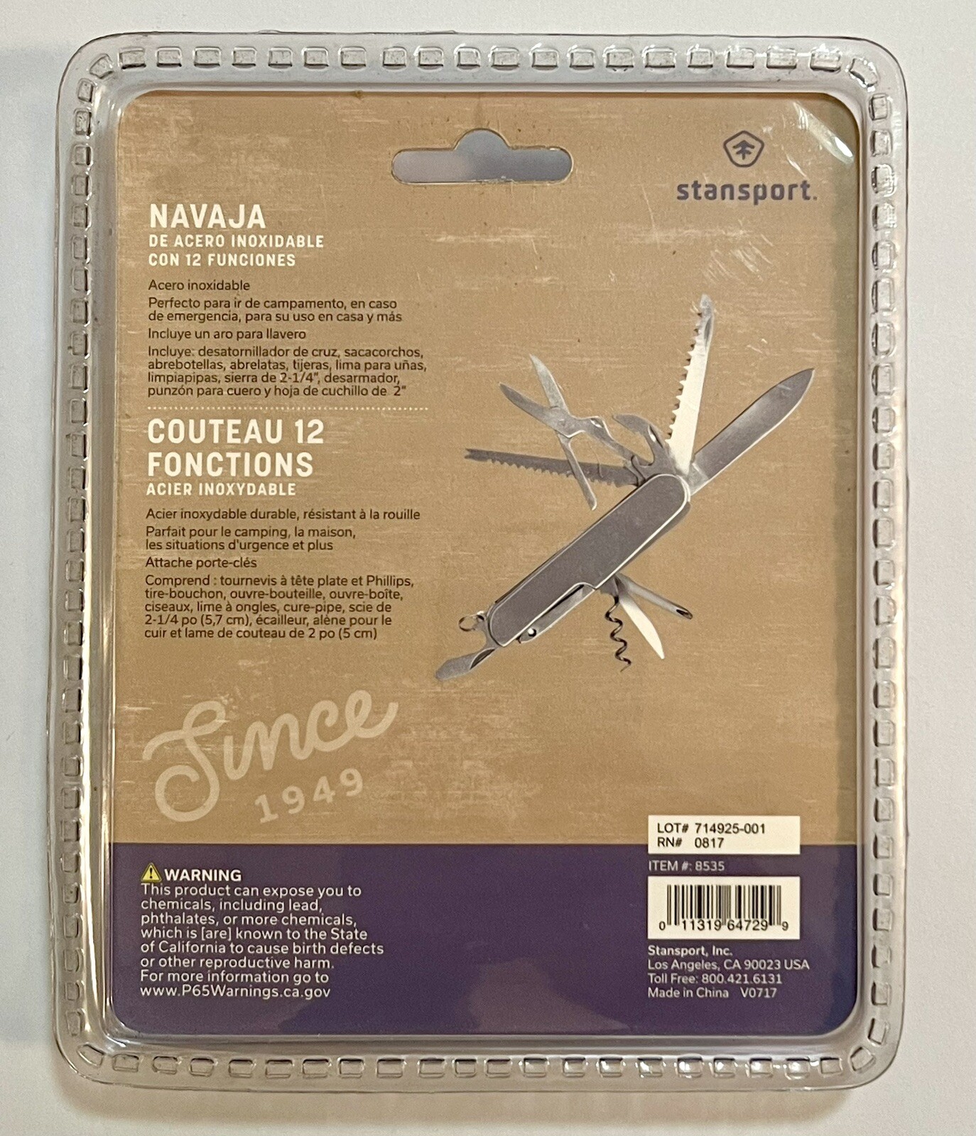 Stansport Stainless Steel 12 Function Knife Emergency Camping Utility