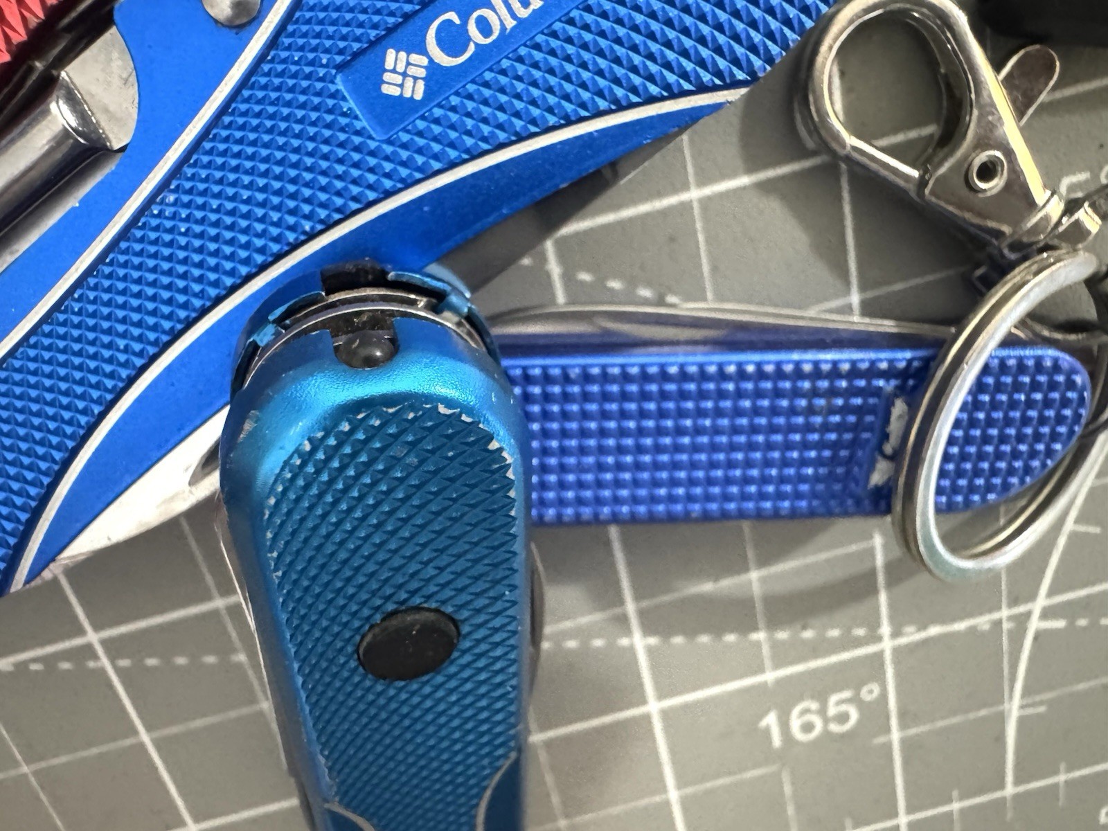 Lot of 3 COLUMBIA Blue/Red Aluminum Handle Keychain Multi-Tools with BONUS