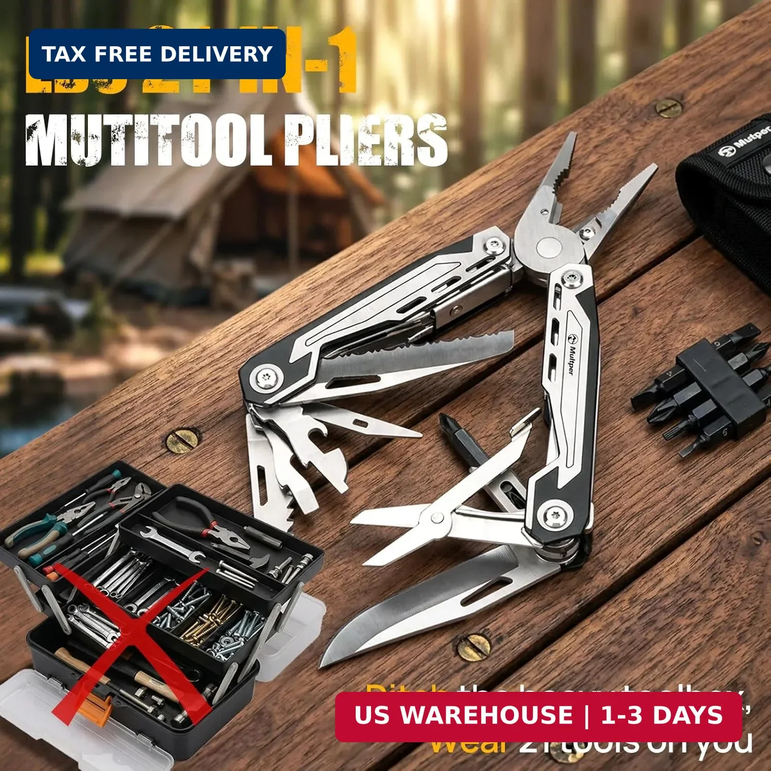 Multper Multitool Pliers MP003AB, 21-in-1 Stainless Steel Multi Tool with Pocket