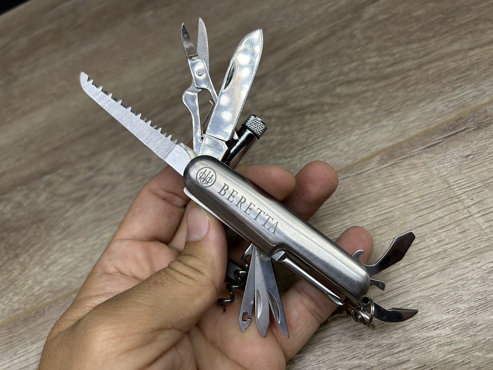 Vintage Beretta Silver Tone 10-Tool Multi-Tool Pocket Knife